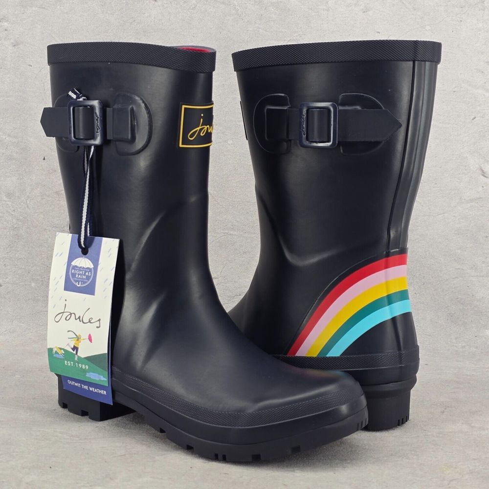 New Joules Rain Boots Mid Calf Molly Welly Blue Navy Rainbow Size US:‎ 5 UK: 3 - Picture 12 of 13